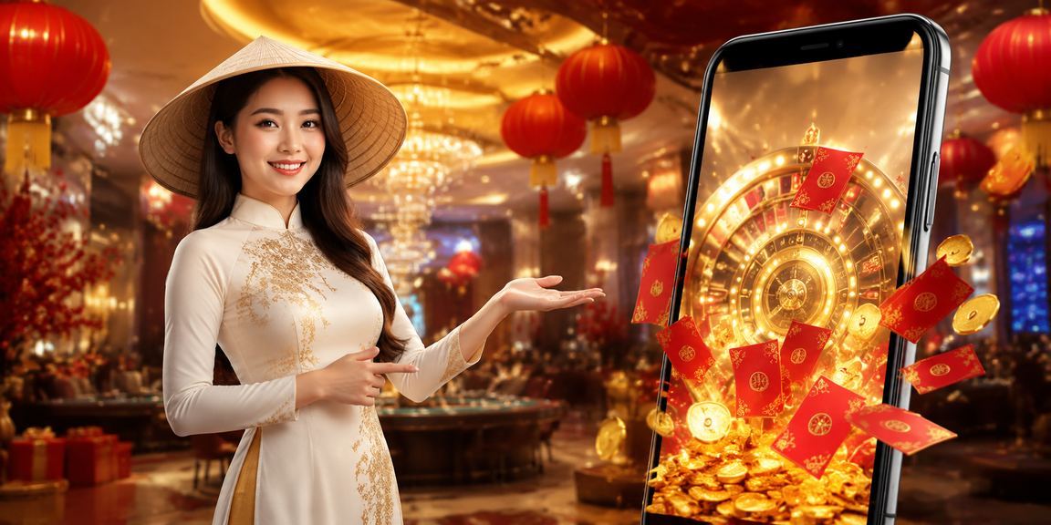 Khách hàng nhận phong bì đỏ thưởng nền tảng 1bq tại vịnh Hạ Long với nón lá